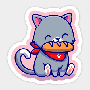 Cute Cat Eating Bread Cartoon Sticker